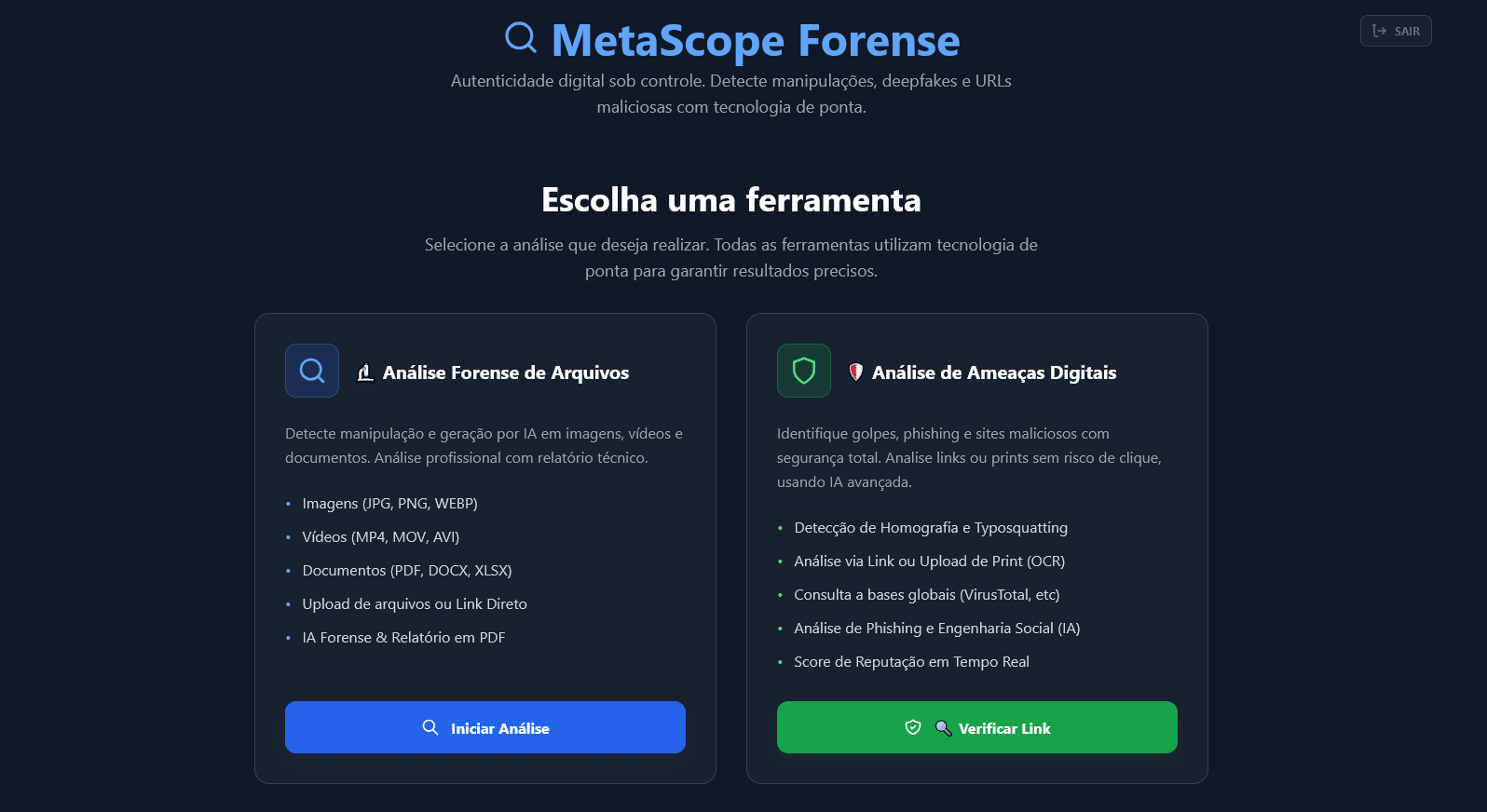 MetaScope - Upload Screen
