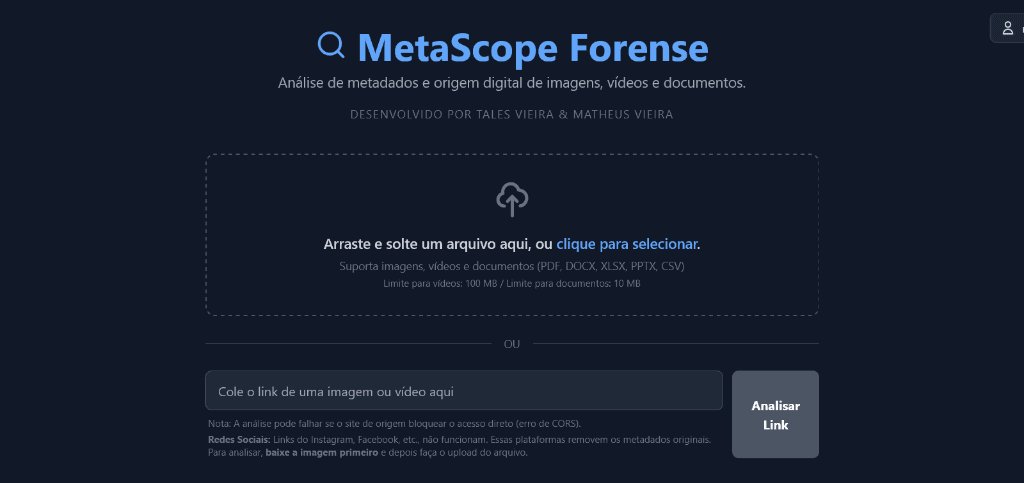 MetaScope - Tela de Upload